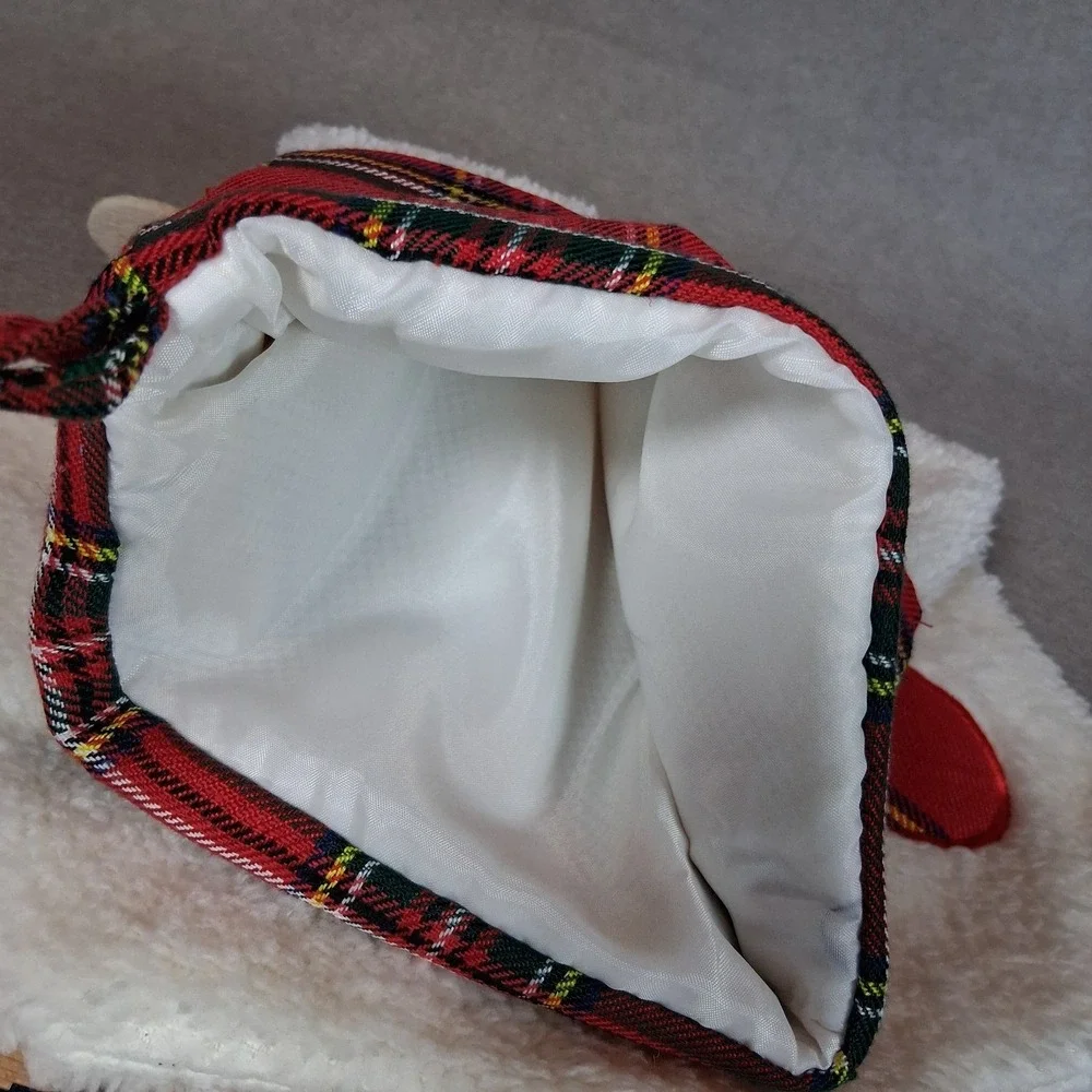 Red Plaid Dog Paw Christmas Stocking Sherpa Fleece with Bone Charms Holiday